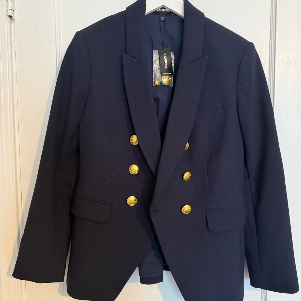 Express Double-Breasted Blazer with Gold Buttons